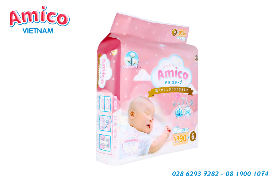 Tã dán Amico được sản xuất theo công nghệ tiên tiến, dây chuyền hiện đại, đảm bảo an toàn cho bé
